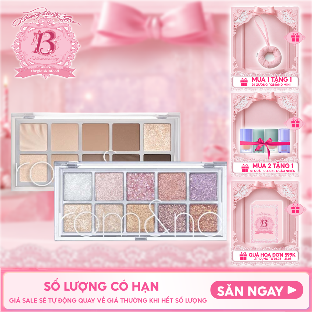 [Màu 00 - 13] Bảng Phấn Mắt 10 Ô Siêu Lấp Lánh Romand Better Than Eye Palette