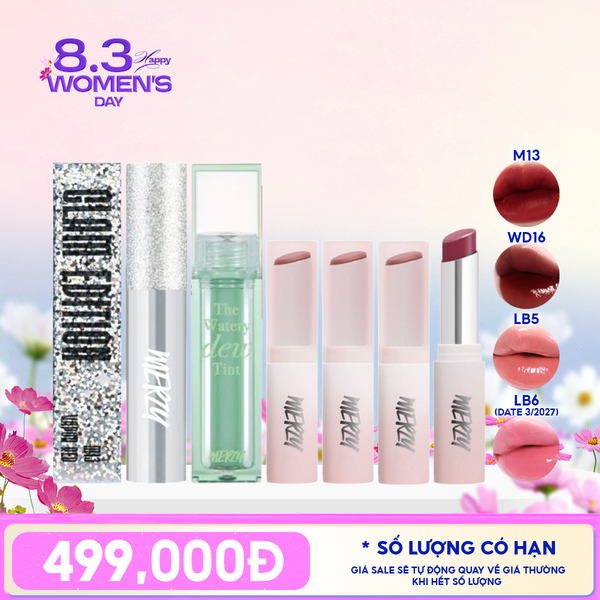  [PACK TIẾT KIỆM 15%] Son Kem Lì Merzy The Glam M13 Vapor Red + Son Tint Bóng Dạng Thạch Merzy +3 Son Dưỡng Ẩm Có Màu Merzy 