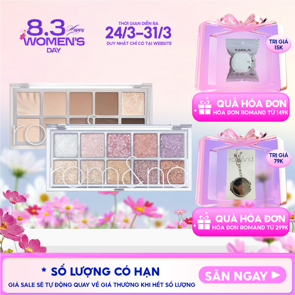 [NEW][Màu 00 - 13] Bảng Phấn Mắt 10 Ô Siêu Lấp Lánh Romand Better Than Eye Palette