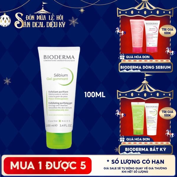  Gel Tẩy Tế Bào Chết Bioderma Cho Da Dầu Mụn Sebium Gel Gommant 100ml 