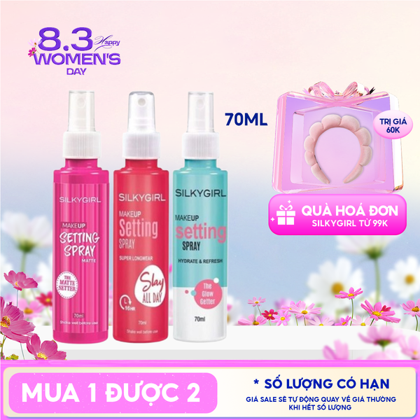  Xịt Cố Định Lớp Trang Điểm Silkygirl Cấp Ẩm, Kiềm Dầu, Bảo vệ Da Makep Setting Spray 70ml 