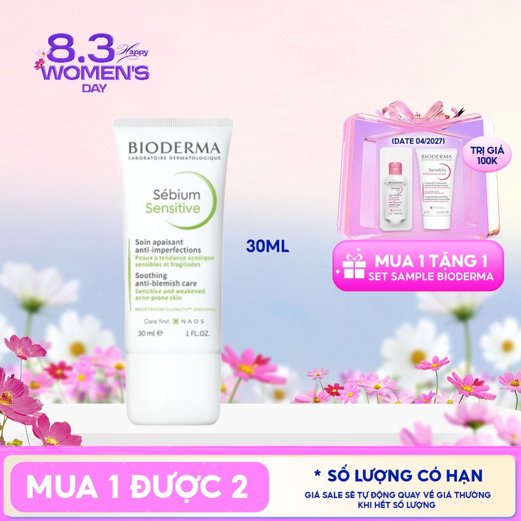Kem Dưỡng Bioderma Chăm Sóc Da Mụn, Nhạy Cảm Sebium Sensitive 30ml