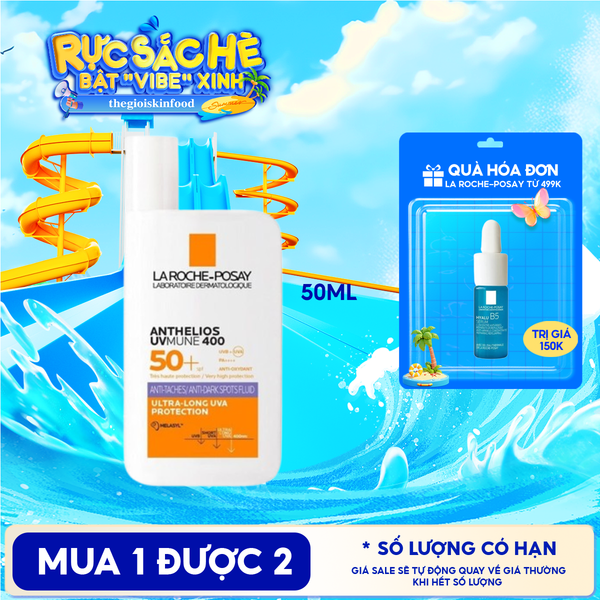  Kem Chống Nắng La Roche-Posay Dạng Sữa, Bảo Vệ Da Khỏi UVA Dài, Ngăn Ngừa Thâm Nám Anthelios UVMune 400 Invisible Fluid SPF50+ 50ml 