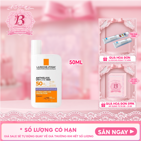  Sữa Chống Nắng La Roche-Posay Dưỡng Sáng DaAnthelios UVmune 400 + Anti-Dark Spots Fluid Invisible Protection Ultra-Long UVA + Hevl 50ml 