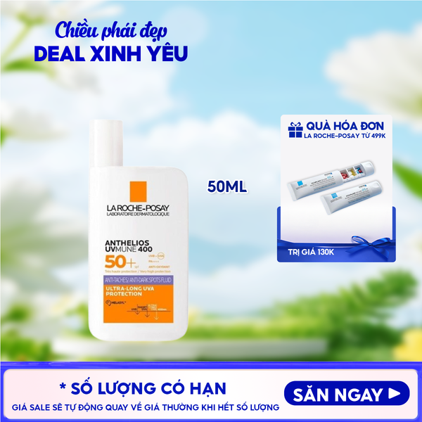  Sữa Chống Nắng La Roche-Posay Dưỡng Sáng DaAnthelios UVmune 400 + Anti-Dark Spots Fluid Invisible Protection Ultra-Long UVA + Hevl 50ml 
