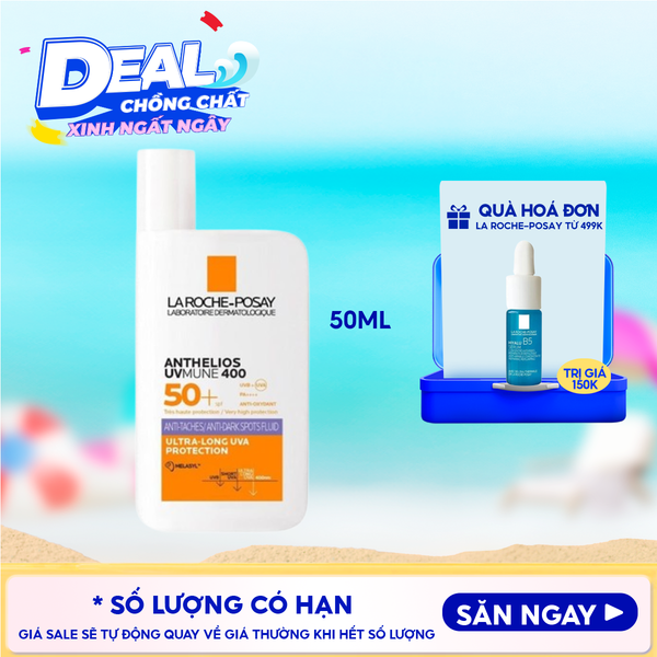  Sữa Chống Nắng La Roche-Posay Dưỡng Sáng DaAnthelios UVmune 400 + Anti-Dark Spots Fluid Invisible Protection Ultra-Long UVA + Hevl 50ml 