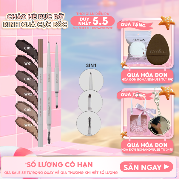  Chì Kẻ Mày Nét Mảnh Romand 3 Trong 1 Cho Đôi Chân Mày Hoàn Hảo, Sắc Nét Han All Sharp Brow - Han All Line 