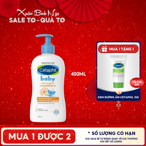  Sữa Tắm Gội Dịu Nhẹ Cho Bé Cetaphil Baby Wash & Shampoo With Organic Calendula 400ml 