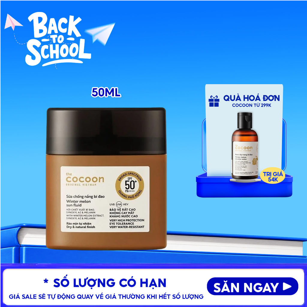 Sữa Chống Nắng Thuần Chay Cocoon Bí Đao Quang Phổ Rộng Winter Melon Sun Fluid Broad-Spectrum SPF 50+ PA++++, UVA – PF 62.6