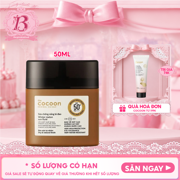  Sữa Chống Nắng Thuần Chay Cocoon Bí Đao Quang Phổ Rộng Winter Melon Sun Fluid Broad-Spectrum SPF 50+ PA++++, UVA – PF 62.6 