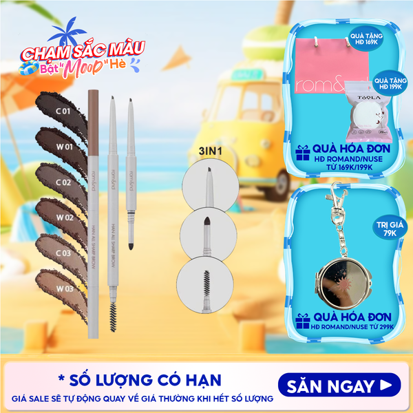  Chì Kẻ Mày Nét Mảnh Romand 3 Trong 1 Cho Đôi Chân Mày Hoàn Hảo, Sắc Nét Han All Sharp Brow - Han All Line 