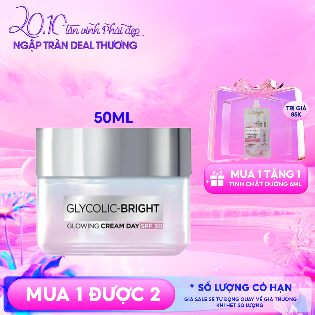 Kem Dưỡng Ban Ngày Hỗ Trợ Mờ Thâm Nám L'Oreal Glycolic Bright Glowing Cream Day