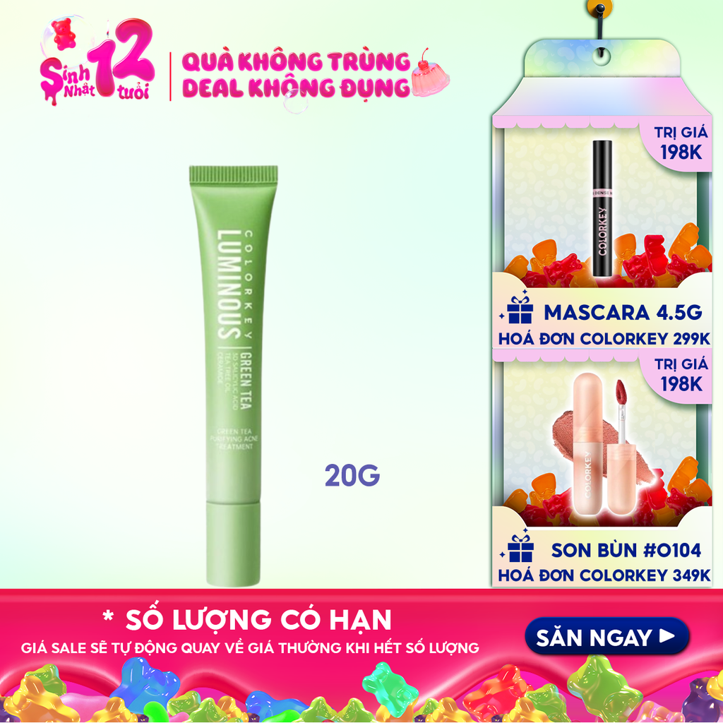 Kem Hỗ Trợ Giảm Mụn Colorkey Trà Xanh Luminous Green Tea Purifying Acne Treatment 20g
