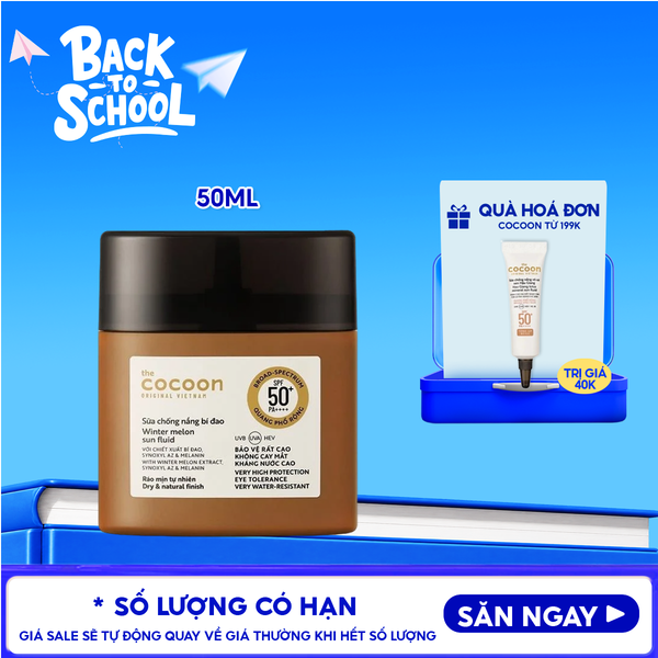  Sữa Chống Nắng Thuần Chay Cocoon Bí Đao Quang Phổ Rộng Winter Melon Sun Fluid Broad-Spectrum SPF 50+ PA++++, UVA – PF 62.6 