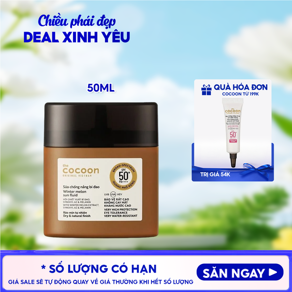  Sữa Chống Nắng Thuần Chay Cocoon Bí Đao Quang Phổ Rộng Winter Melon Sun Fluid Broad-Spectrum SPF 50+ PA++++, UVA – PF 62.6 