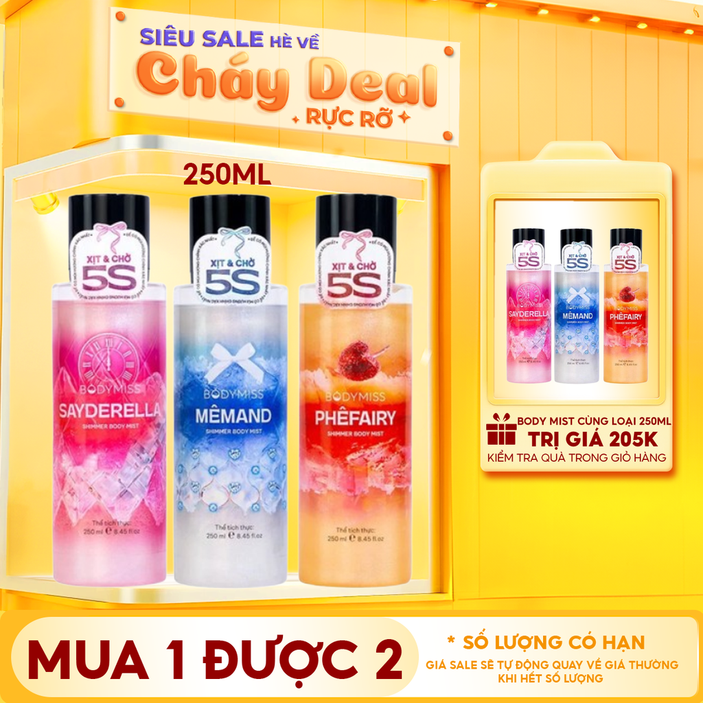 Xịt Thơm Toàn Thân Hương Nước Hoa Có Nhũ, Kim Tuyến Bodymiss Shimmer Body Mist 250ml