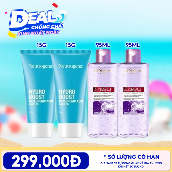  Combo Travel: Kem Dưỡng Ẩm Neutrogena Hydro Boost Water Gel 15g + Nước Tẩy Trang L'oreal Làm Sạch, Cấp Ẩm Revitalift Hyaluronic Acid Hydrating Micellar Water 