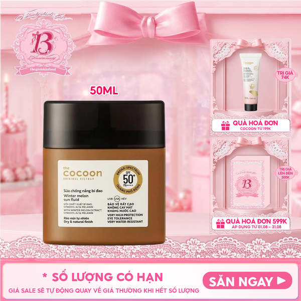  Sữa Chống Nắng Thuần Chay Cocoon Bí Đao Quang Phổ Rộng Winter Melon Sun Fluid Broad-Spectrum SPF 50+ PA++++, UVA – PF 62.6 