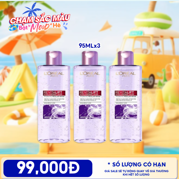  Combo Travel: 3 Sản Phẩm Nước Tẩy Trang L'oreal Revitalift Hyaluronic Acid Hydrating Micellar Water 