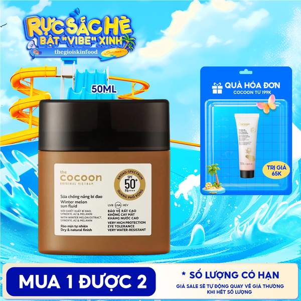  Sữa Chống Nắng Thuần Chay Cocoon Bí Đao Quang Phổ Rộng Winter Melon Sun Fluid Broad-Spectrum SPF 50+ PA++++, UVA – PF 62.6 