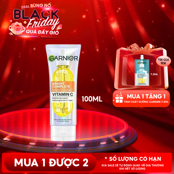  Sữa Rửa Mặt Garnier Tạo Bọt Hỗ Trợ Dưỡng Sáng Da Light Complete Brightening Whip Foam 100ml 