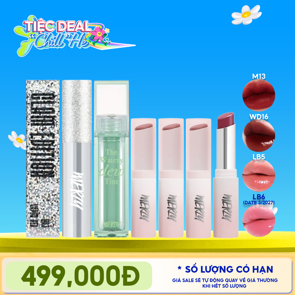  [PACK TIẾT KIỆM 15%] Son Kem Lì Merzy The Glam M13 Vapor Red + Son Tint Bóng Dạng Thạch Merzy +3 Son Dưỡng Ẩm Có Màu Merzy 