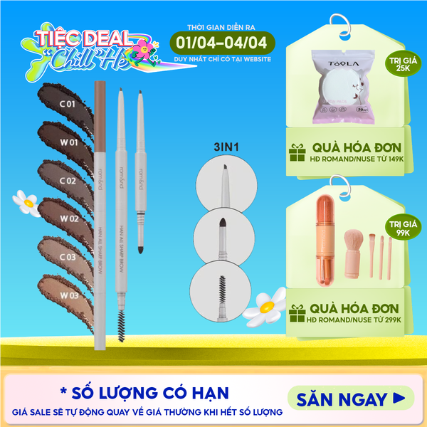  Chì Kẻ Mày Nét Mảnh Romand 3 Trong 1 Cho Đôi Chân Mày Hoàn Hảo, Sắc Nét Han All Sharp Brow - Han All Line 