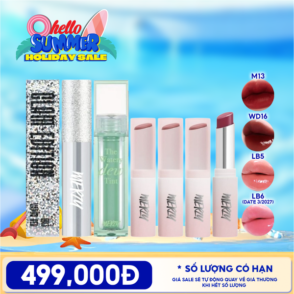  [PACK TIẾT KIỆM 15%] Son Kem Lì Merzy The Glam M13 Vapor Red + Son Tint Bóng Dạng Thạch Merzy +3 Son Dưỡng Ẩm Có Màu Merzy 