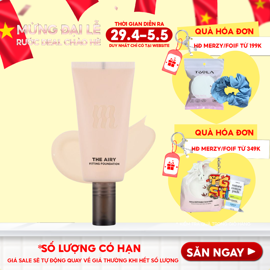Kem Nền Merzy Hỗ Trợ Kiềm Dầu, Lâu Trôi, Che Khuyết Điểm The Airy Fitting Foundation 30ml
