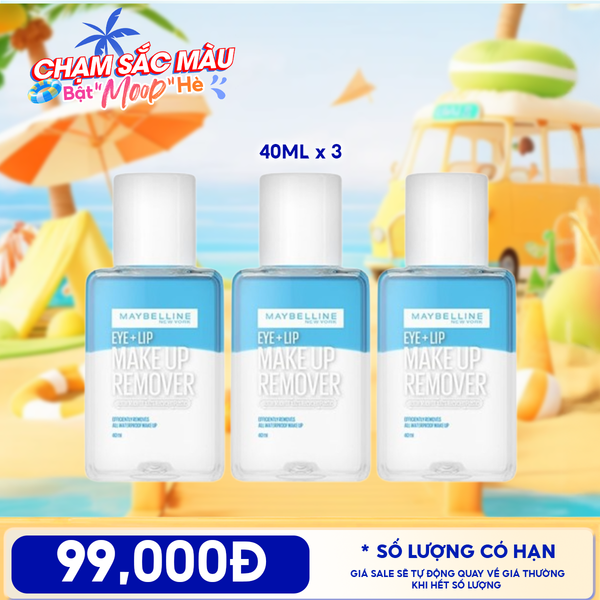  Combo Travel: 3 Sản Phẩm Nước Tẩy Trang Mắt Môi Maybelline Eye & Lip Makeup Remover 40ml 