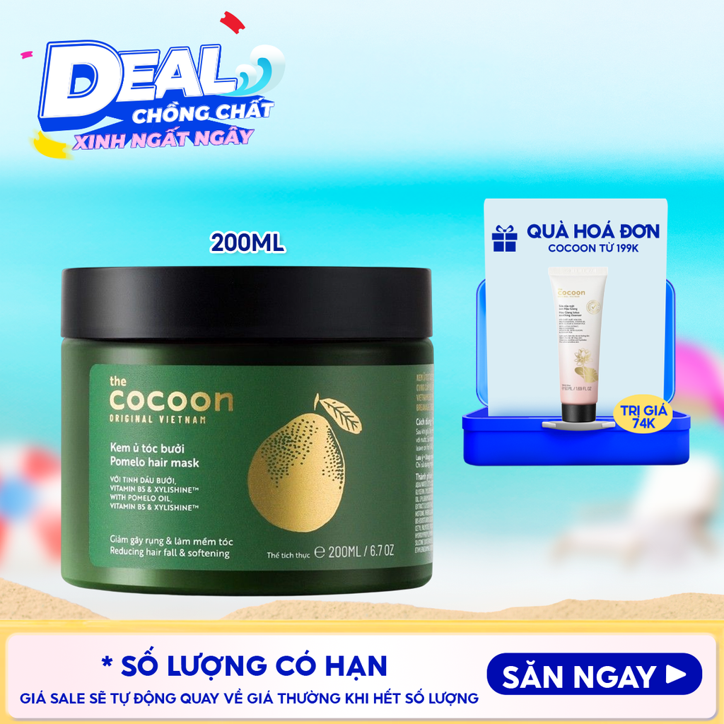 Kem Ủ Tóc Cocoon Bưởi Hỗ Trợ Giảm Gãy Rụng, Dưỡng Tóc Mềm Mượt Chắc Khỏe Pomelo Hair Mask 200ml