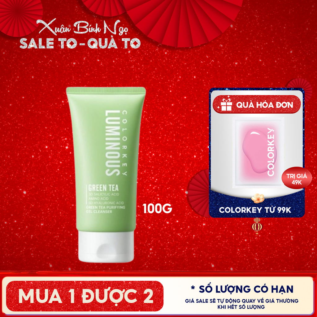 Gel Rửa Mặt Colorkey Trà Xanh Luminous Green Tea Purifying Gel Cleanser 100g