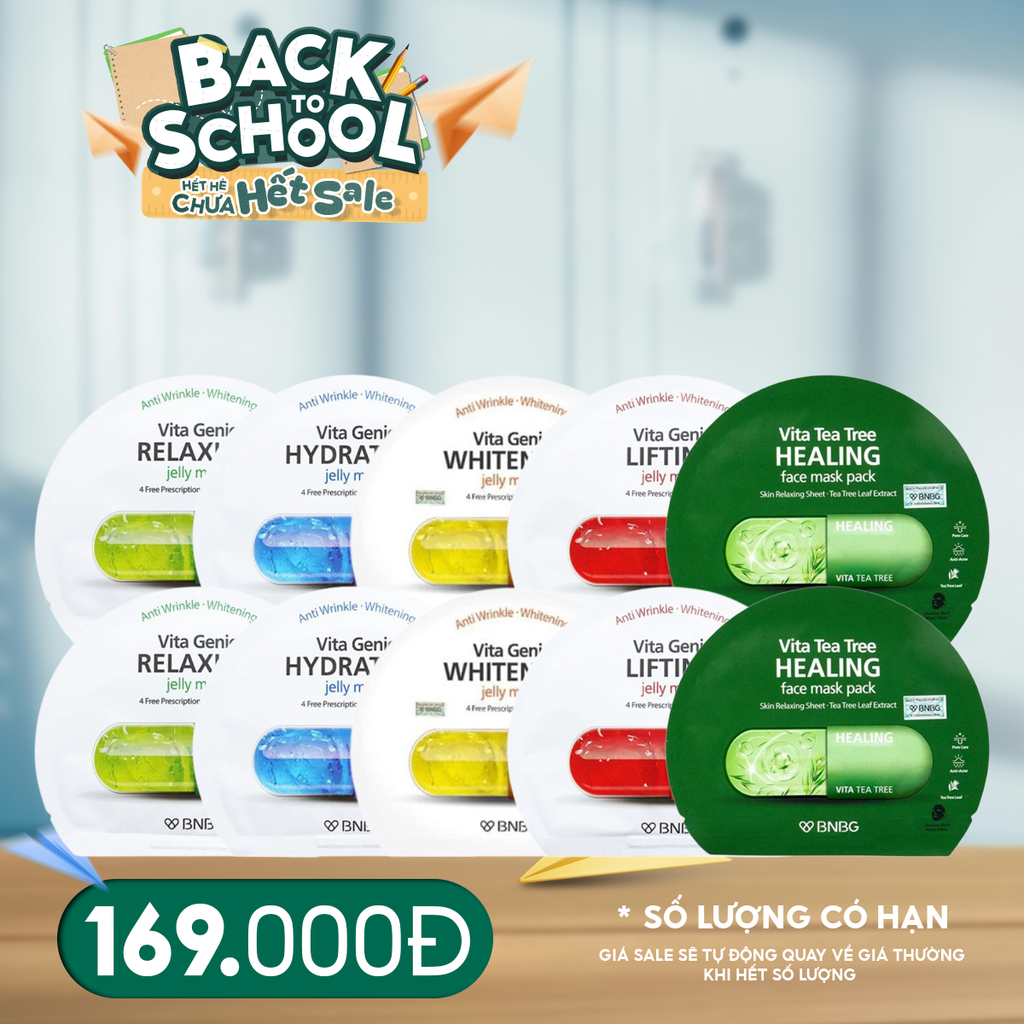 Combo BNBG 10 Mask: Mặt Nạ Miếng Vita Genic + Mặt Nạ Miếng Chiết Xuất Tràm Trà Vita Tea Tree Healing Face Mask Pack