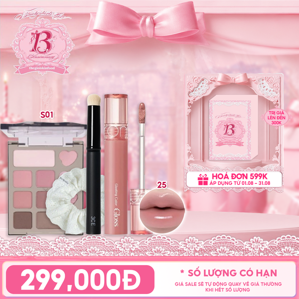  Combo Travel: Bảng Phấn Mắt VEECCI 10 Ô Glamorous Dreamland + Cọ Đa Năng Sea 3CE + Son Bóng Romand Cho Môi Căng Mọng, Mềm Mịn Glasting Color Gloss + Cột Tóc Romand Thời Trang 