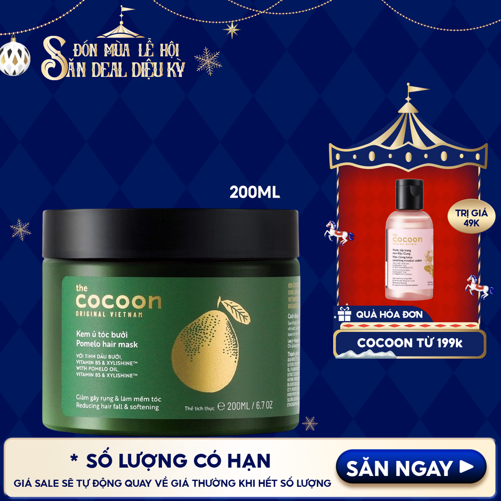 Kem Ủ Tóc Cocoon Bưởi Hỗ Trợ Giảm Gãy Rụng, Dưỡng Tóc Mềm Mượt Chắc Khỏe Pomelo Hair Mask 200ml
