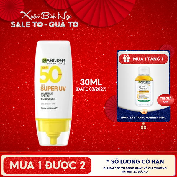  Serum Chống Nắng Garnier Mỏng Nhẹ Skin Naturals Super UV Invisible Serum Sunscreen SPF50+/PA++++ 