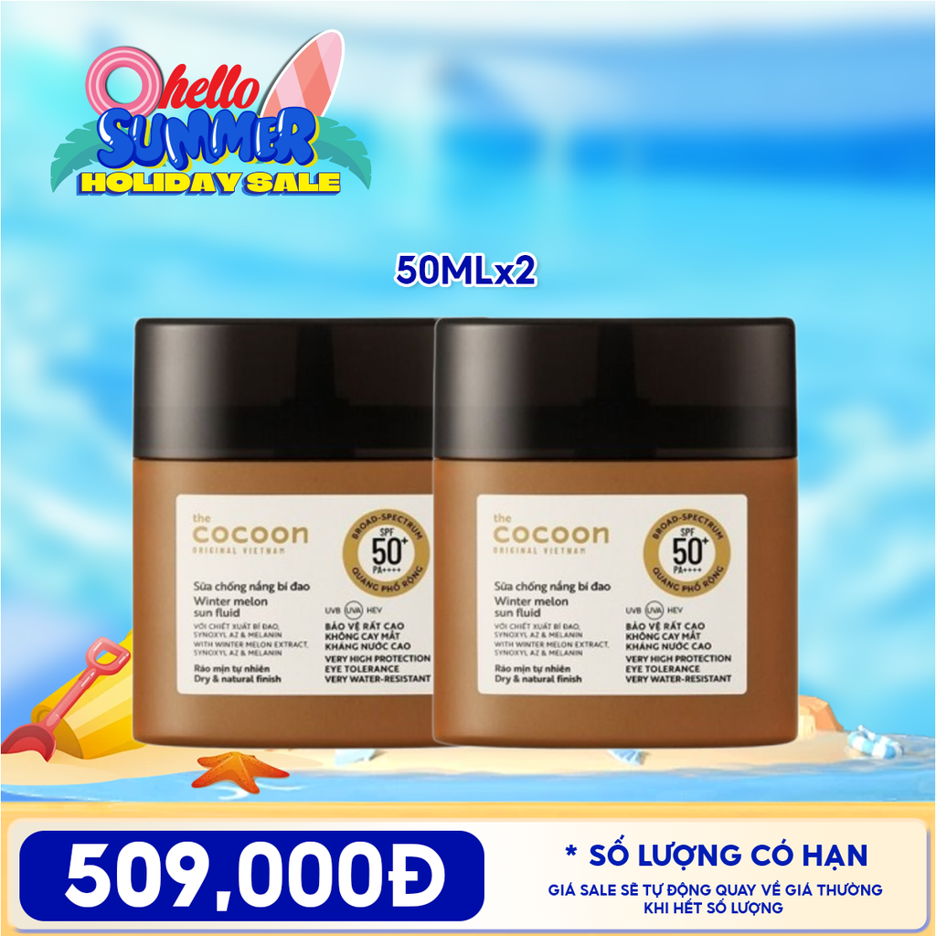 Sữa Chống Nắng Thuần Chay Cocoon Bí Đao Quang Phổ Rộng Winter Melon Sun Fluid Broad-Spectrum SPF 50+ PA++++, UVA – PF 62.6