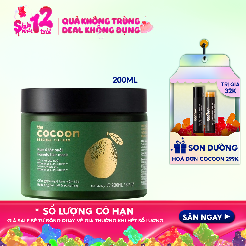 Kem Ủ Tóc Cocoon Bưởi Hỗ Trợ Giảm Gãy Rụng, Dưỡng Tóc Mềm Mượt Chắc Khỏe Pomelo Hair Mask 200ml
