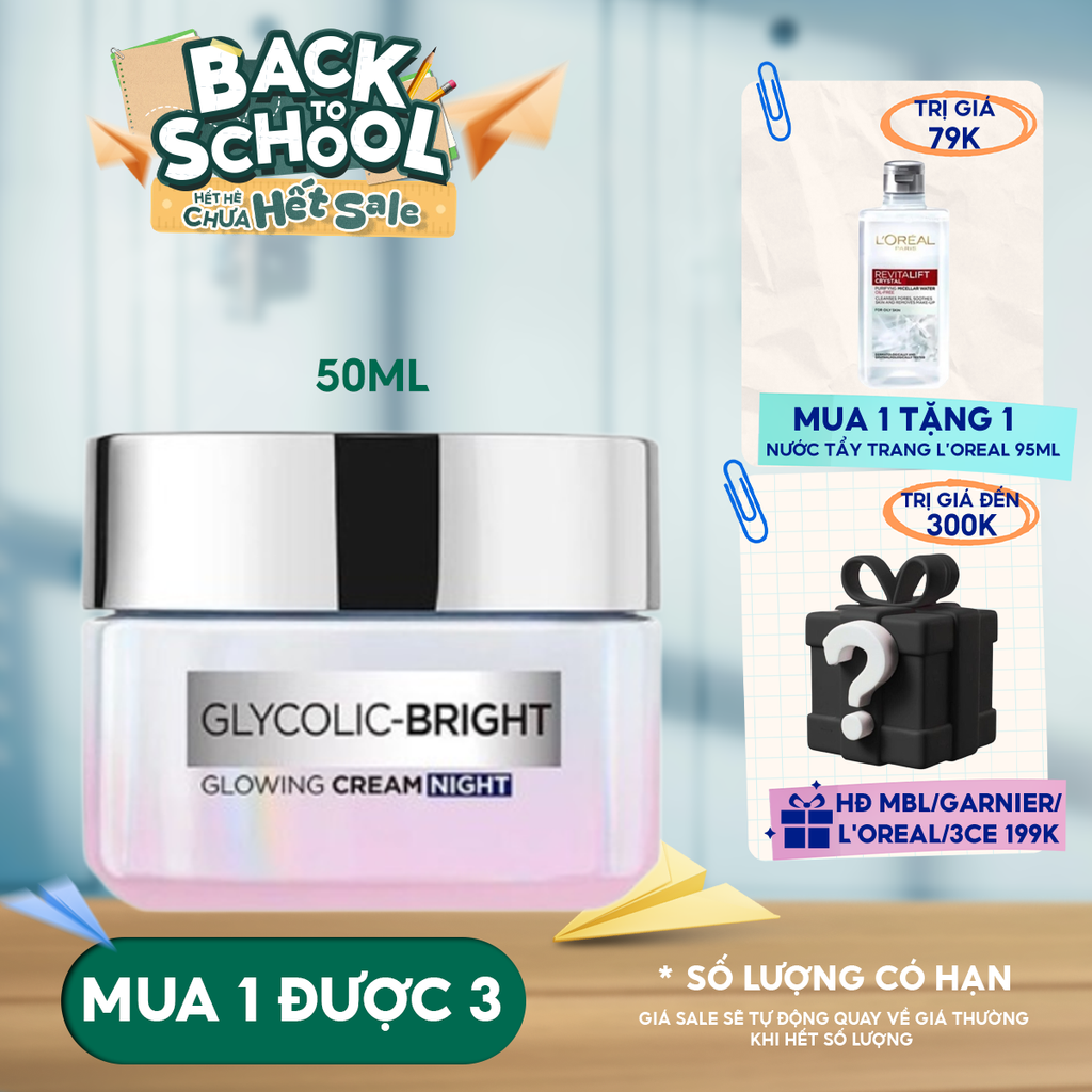 Kem Dưỡng Da L'Oreal Hỗ Trợ Mờ Thâm Nám Ban Đêm Glycolic Bright Glowing Cream Night 50ml