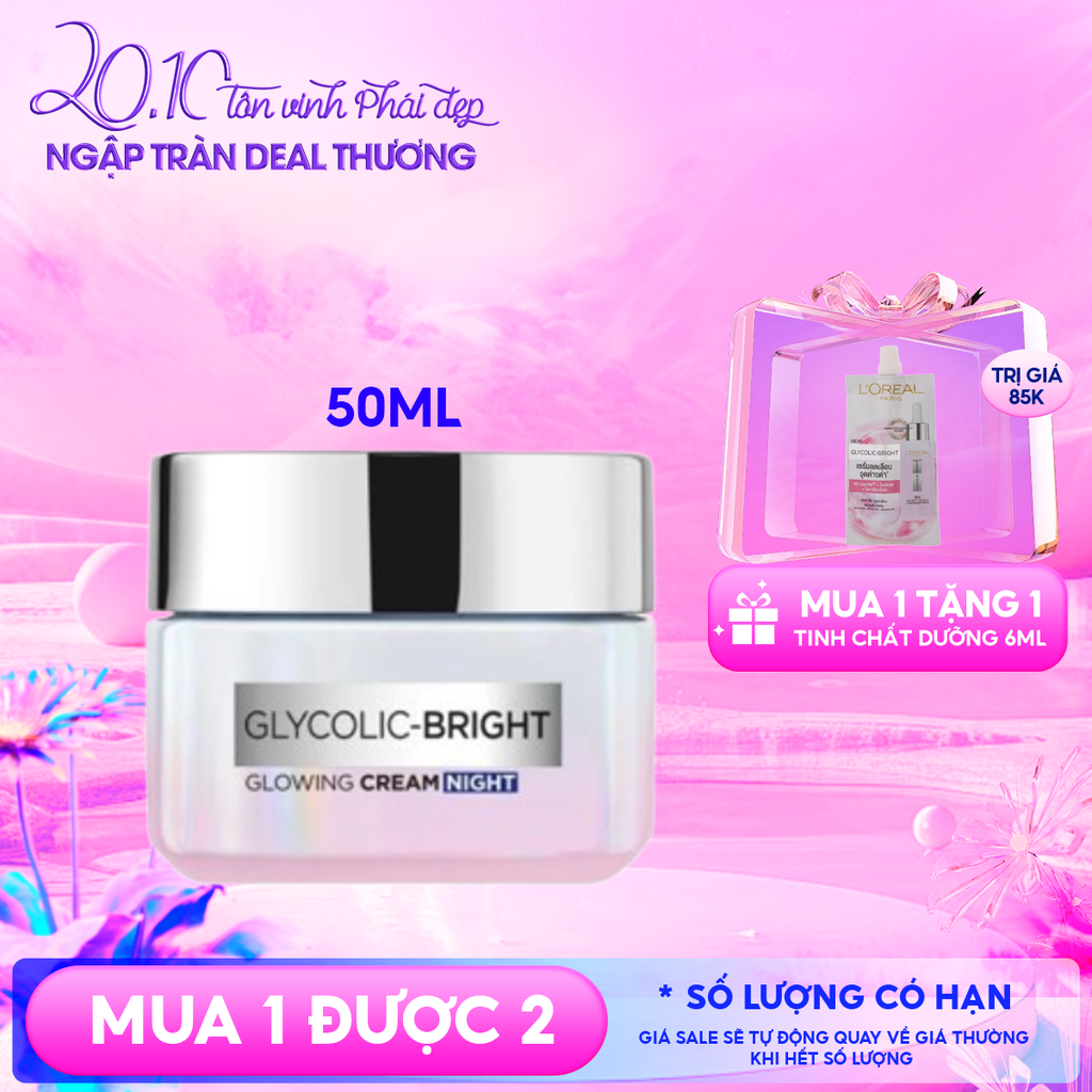 Kem Dưỡng Da L'Oreal Hỗ Trợ Mờ Thâm Nám Ban Đêm Glycolic Bright Glowing Cream Night 50ml