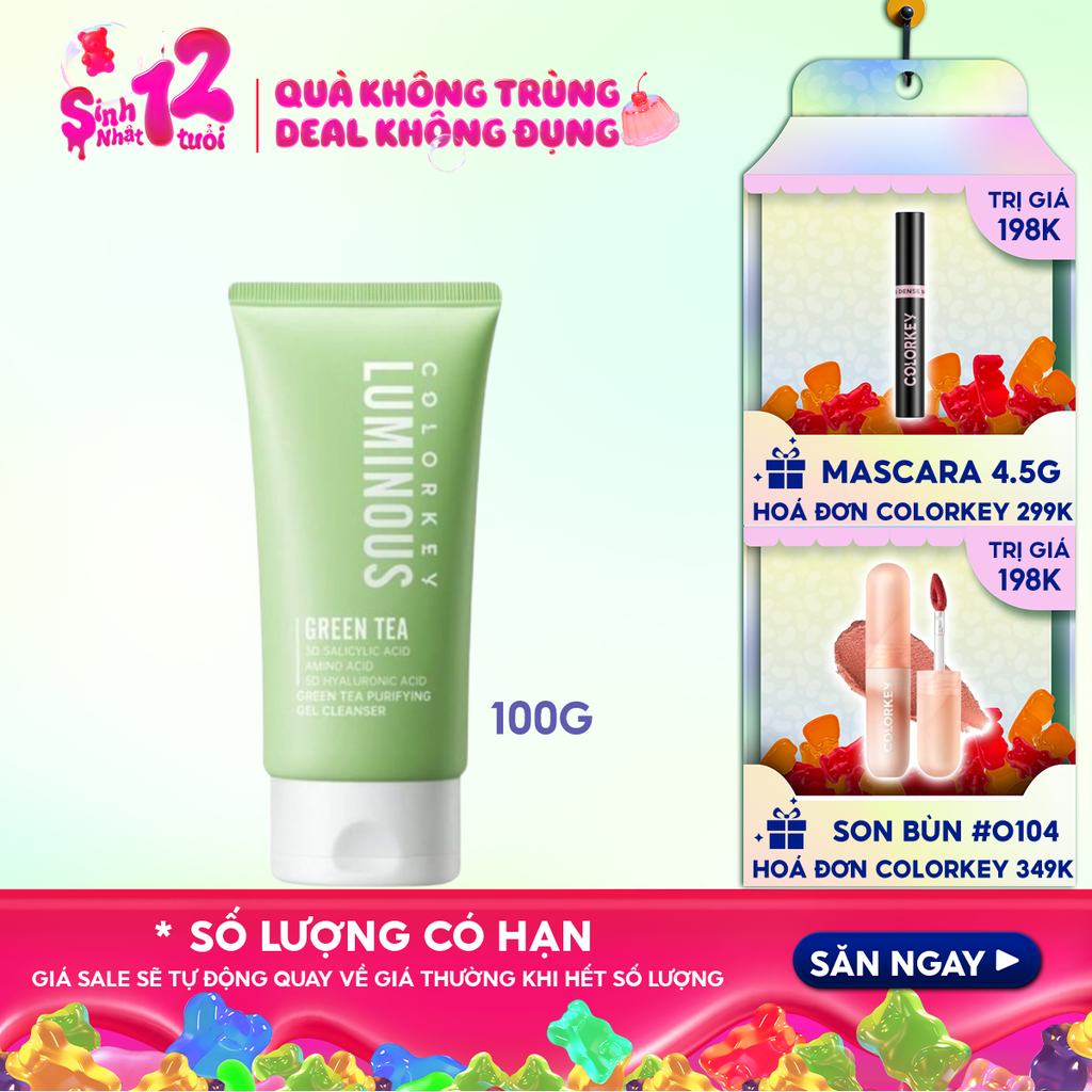 Gel Rửa Mặt Colorkey Trà Xanh Luminous Green Tea Purifying Gel Cleanser 100g