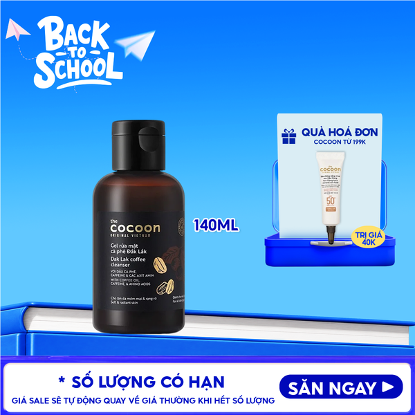  Gel Rửa Mặt Cocoon Làm Sạch Dịu Nhẹ Chiết Xuất Cà Phê Đắk Lắk Giúp Da Tươi Sáng, Đều Màu Coffee Cleanser 140ml 