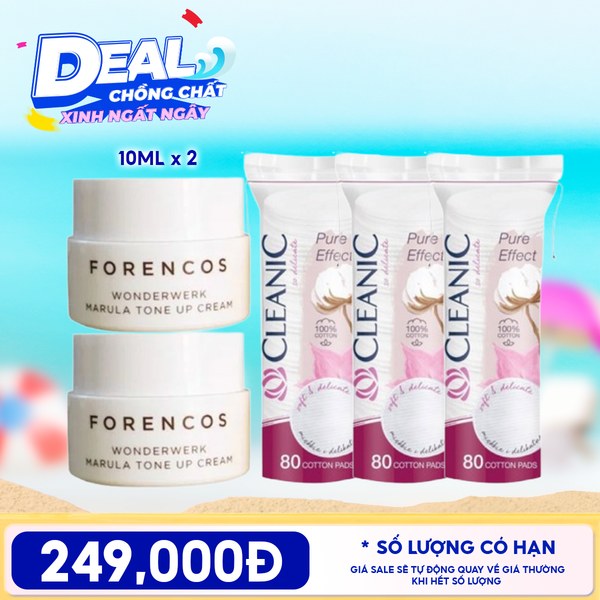  Combo Travel: Kem Dưỡng Forencos Wonderwerk Marula Tone Up Cream Mini + Bông tẩy trang 80 miếng CLEANIC 