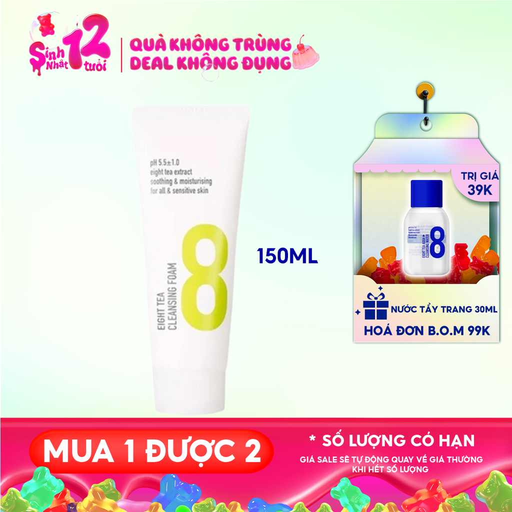 Sữa Rửa Mặt B.O.M Tạo Bọt Chiết Xuất 8 Loại Trà Eight Tea Cleansing Foam 150ml