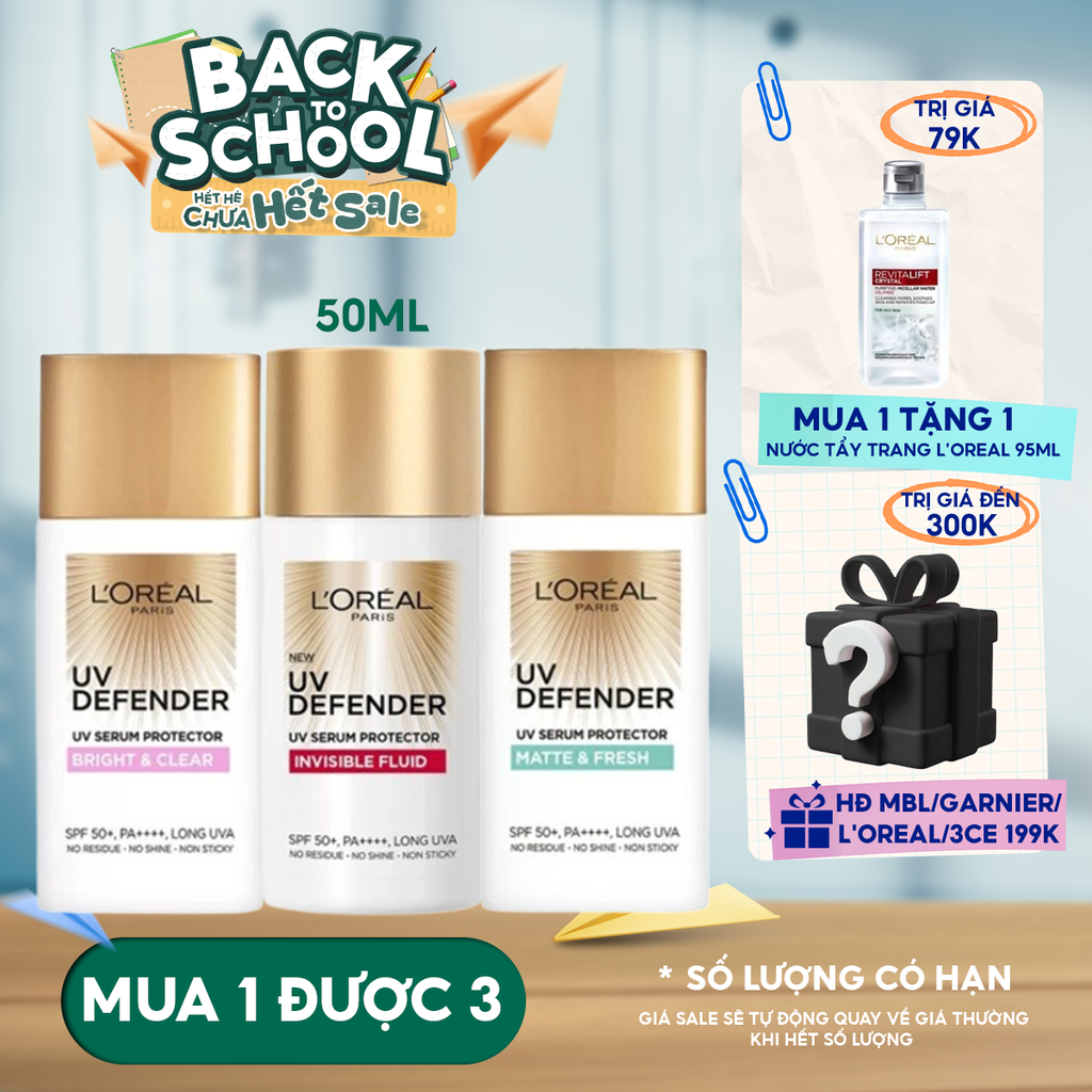 Kem Chống Nắng L'Oreal Mịn Nhẹ, Bảo Vệ Da, Ngăn Ngừa Lão Hóa UV Defender Serum Protector SPF 50+/PA++++