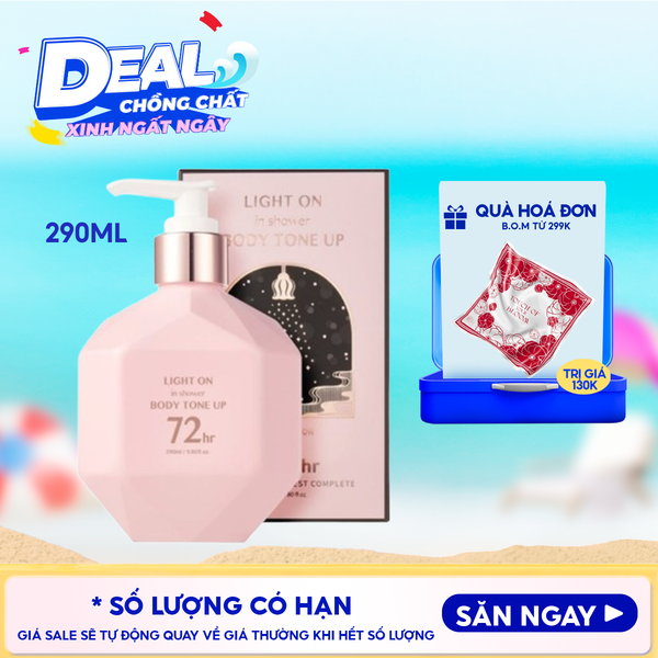  Sữa Dưỡng Thể B.O.M Nâng Tông 72h Trắng Da, Mềm Mịn Light On In Shower Body Tone Up 290ml 