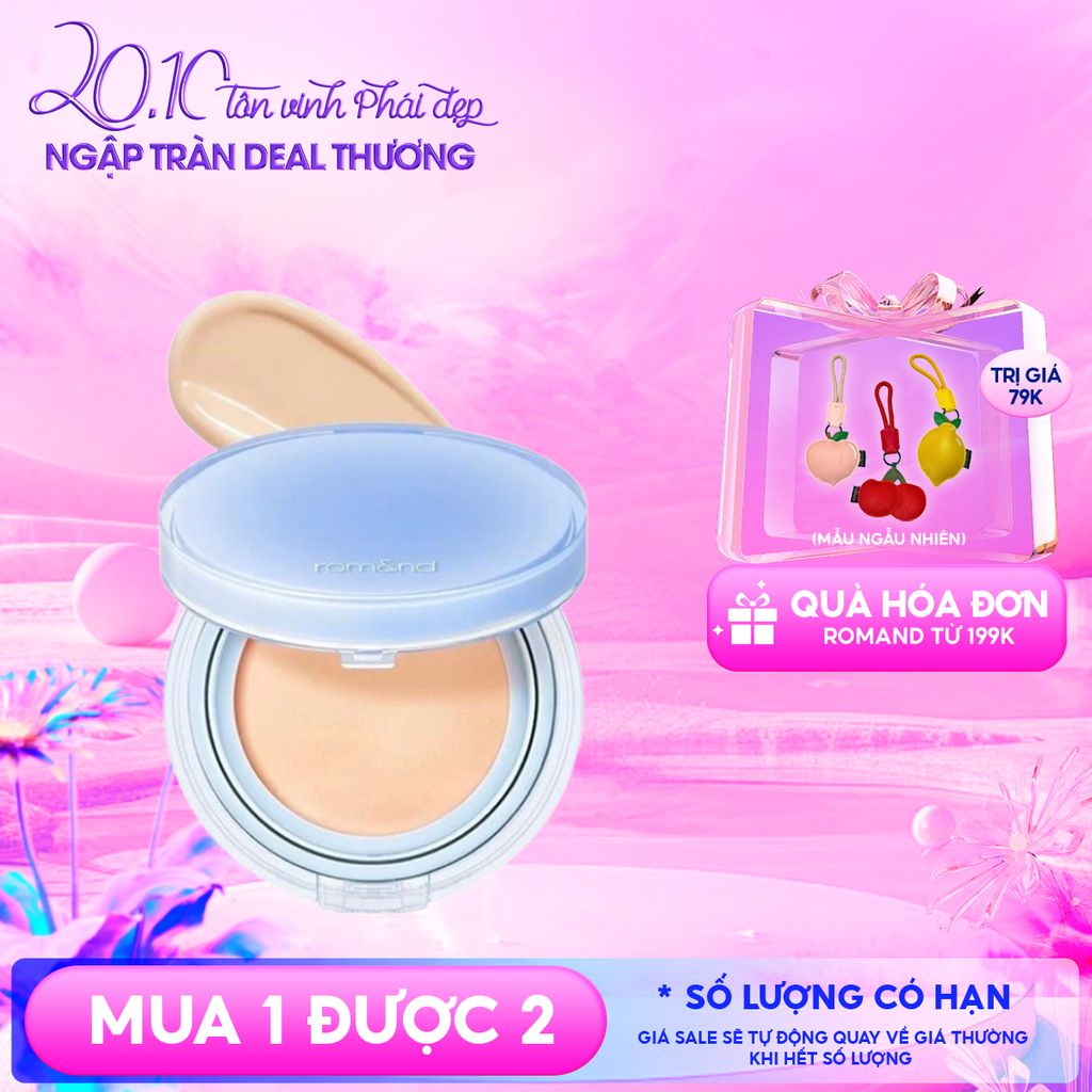 [VE-EASY] Phấn Nước Trang Điểm Romand Che Phủ Tự Nhiên, Căng Bóng Thuần Chay Bare Water Cushion SPF38/PA++++ 20g