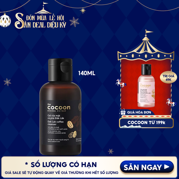  Gel Rửa Mặt Cocoon Làm Sạch Dịu Nhẹ Chiết Xuất Cà Phê Đắk Lắk Giúp Da Tươi Sáng, Đều Màu Dak Lak Coffee Cleanser 140ml 