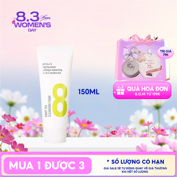  Sữa Rửa Mặt B.O.M Tạo Bọt Chiết Xuất 8 Loại Trà Eight Tea Cleansing Foam 150ml 