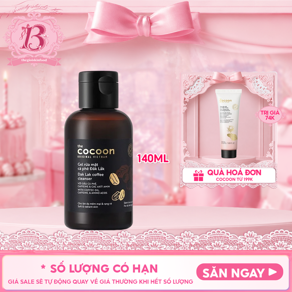  Gel Rửa Mặt Cocoon Làm Sạch Dịu Nhẹ Chiết Xuất Cà Phê Đắk Lắk Giúp Da Tươi Sáng, Đều Màu Coffee Cleanser 140ml 